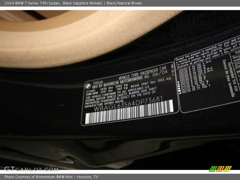 Black Sapphire Metallic / Black/Natural Brown 2004 BMW 7 Series 745i Sedan