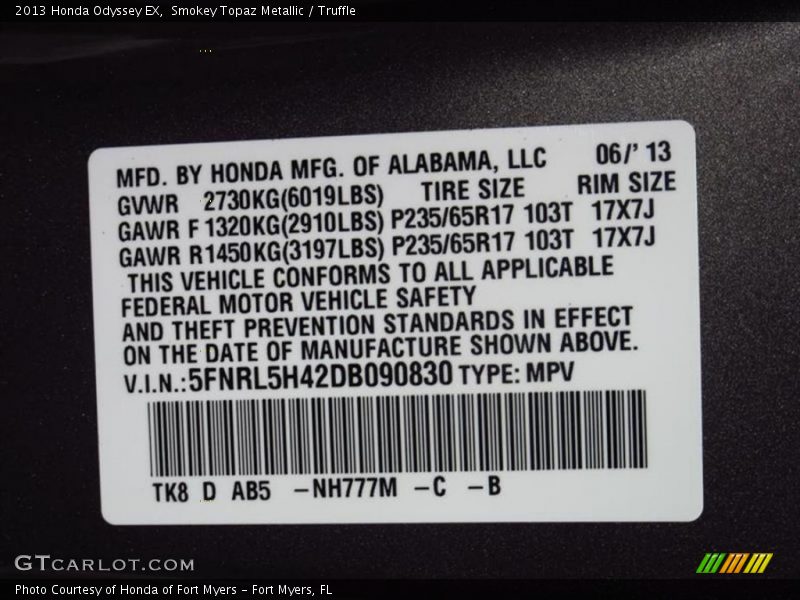 Smokey Topaz Metallic / Truffle 2013 Honda Odyssey EX
