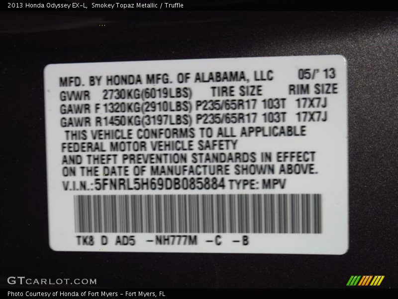 Smokey Topaz Metallic / Truffle 2013 Honda Odyssey EX-L