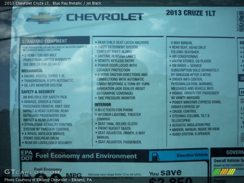 Blue Ray Metallic / Jet Black 2013 Chevrolet Cruze LT