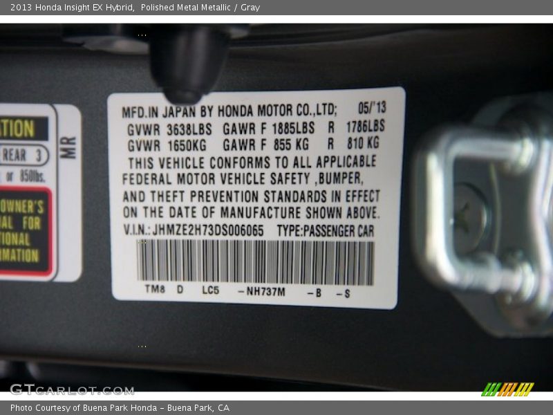 Polished Metal Metallic / Gray 2013 Honda Insight EX Hybrid