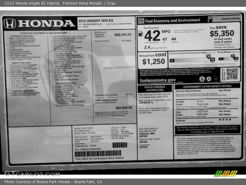 Polished Metal Metallic / Gray 2013 Honda Insight EX Hybrid