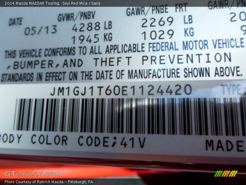 2014 MAZDA6 Touring Soul Red Mica Color Code 41V