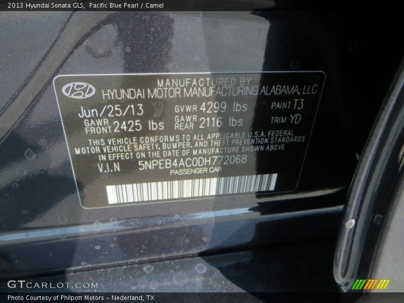 Pacific Blue Pearl / Camel 2013 Hyundai Sonata GLS
