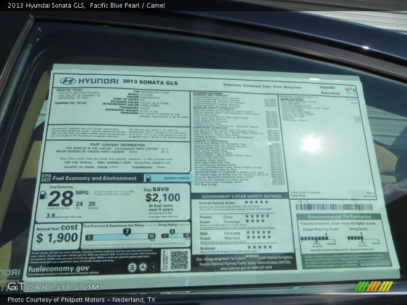 Pacific Blue Pearl / Camel 2013 Hyundai Sonata GLS