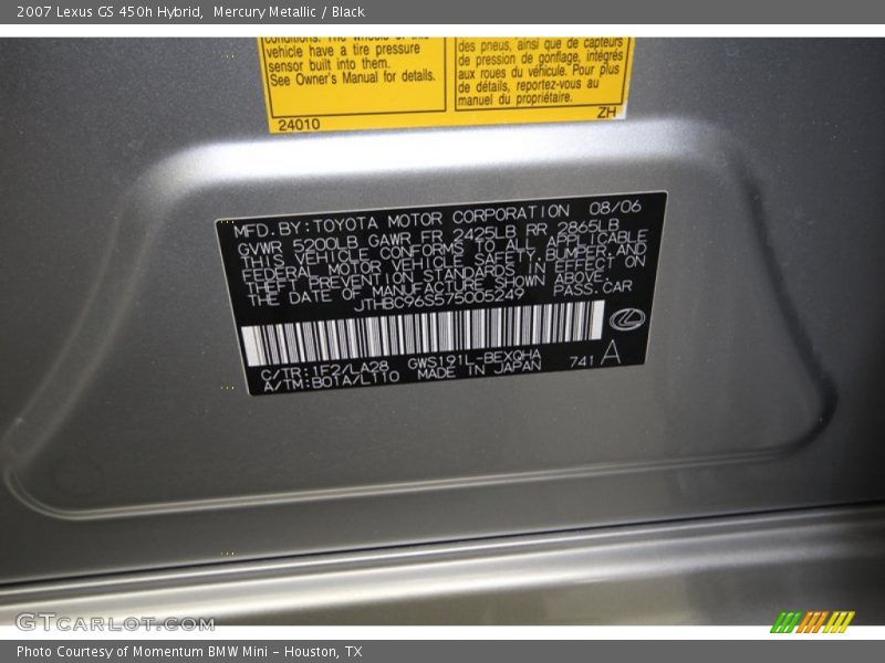 Mercury Metallic / Black 2007 Lexus GS 450h Hybrid