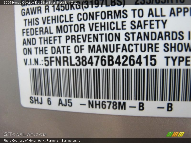 Silver Pearl Metallic / Gray 2006 Honda Odyssey EX
