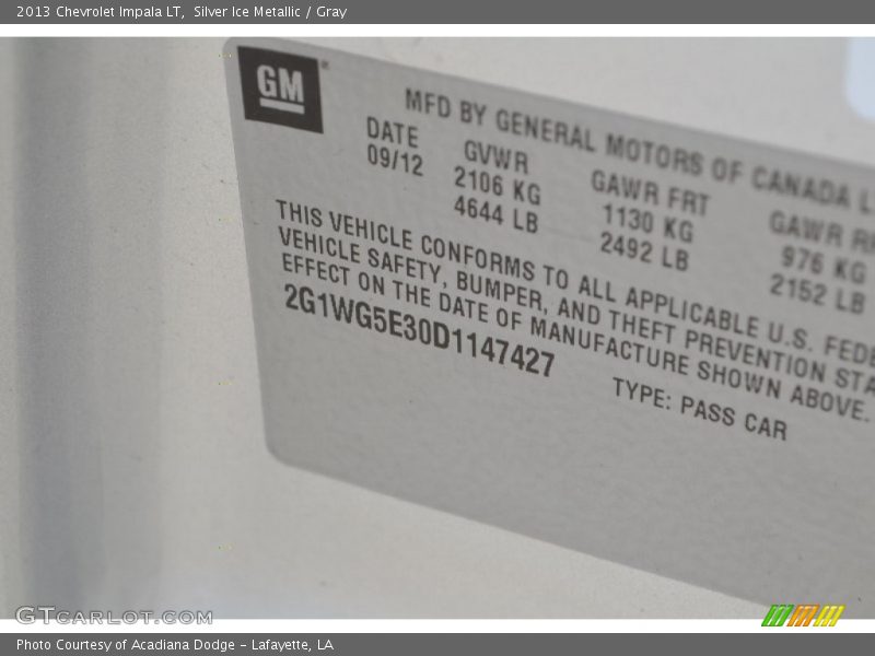 Silver Ice Metallic / Gray 2013 Chevrolet Impala LT