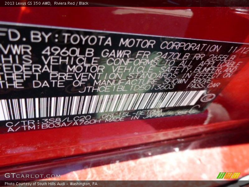 Riviera Red / Black 2013 Lexus GS 350 AWD
