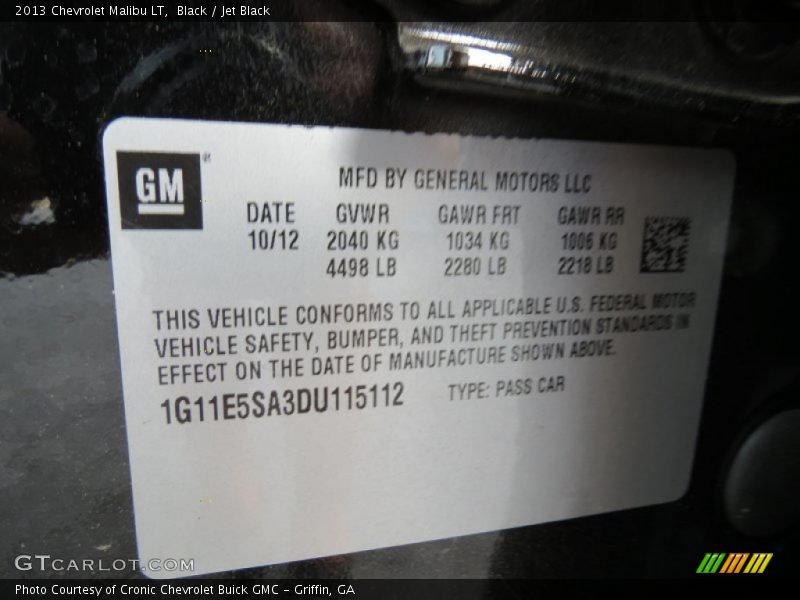Black / Jet Black 2013 Chevrolet Malibu LT