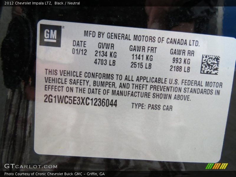 Black / Neutral 2012 Chevrolet Impala LTZ