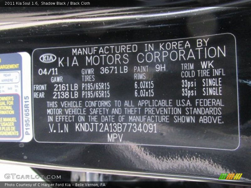Shadow Black / Black Cloth 2011 Kia Soul 1.6