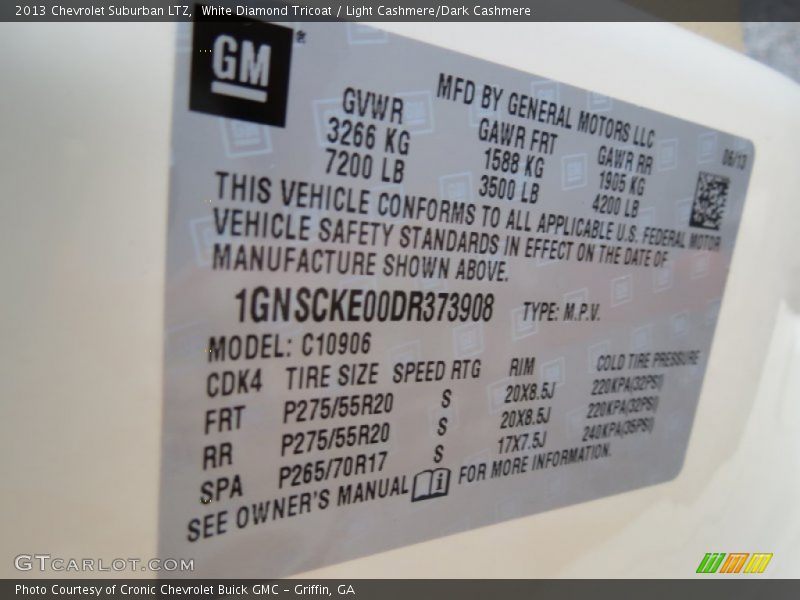Info Tag of 2013 Suburban LTZ