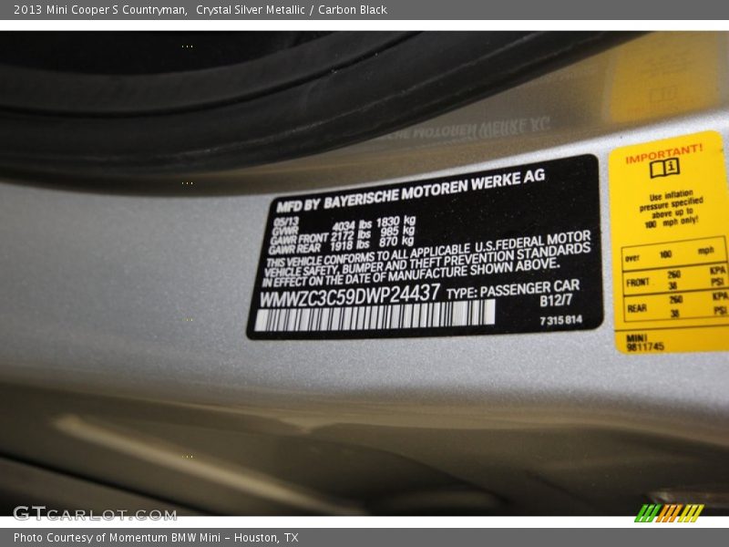 Crystal Silver Metallic / Carbon Black 2013 Mini Cooper S Countryman