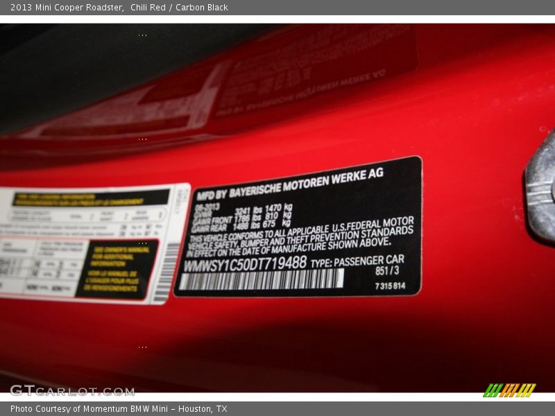 Chili Red / Carbon Black 2013 Mini Cooper Roadster