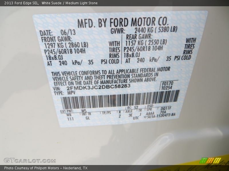 White Suede / Medium Light Stone 2013 Ford Edge SEL