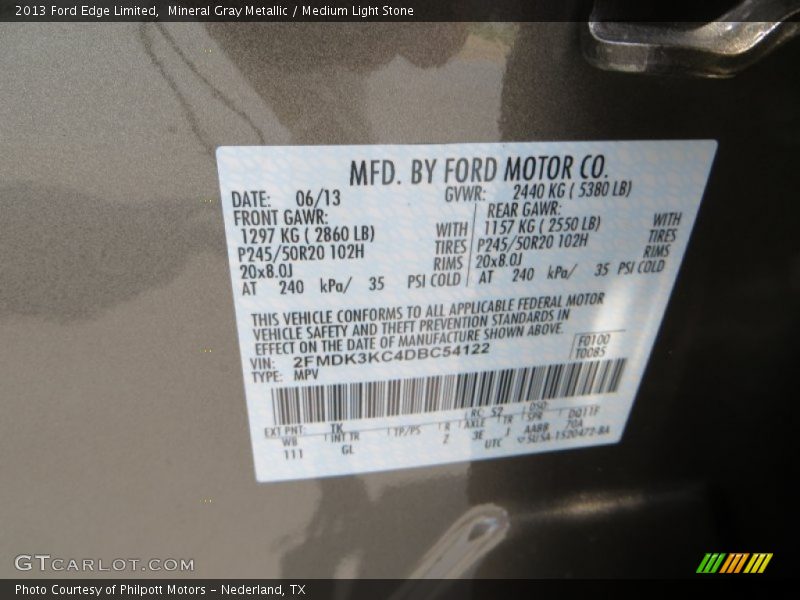 Mineral Gray Metallic / Medium Light Stone 2013 Ford Edge Limited