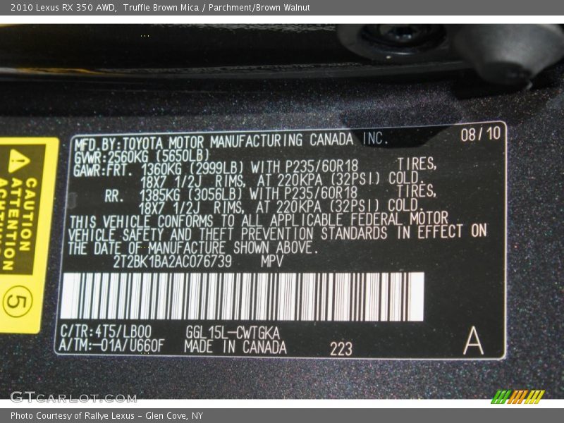 Truffle Brown Mica / Parchment/Brown Walnut 2010 Lexus RX 350 AWD
