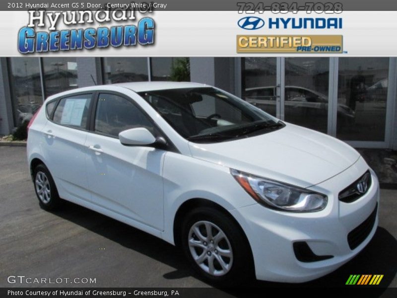 Century White / Gray 2012 Hyundai Accent GS 5 Door