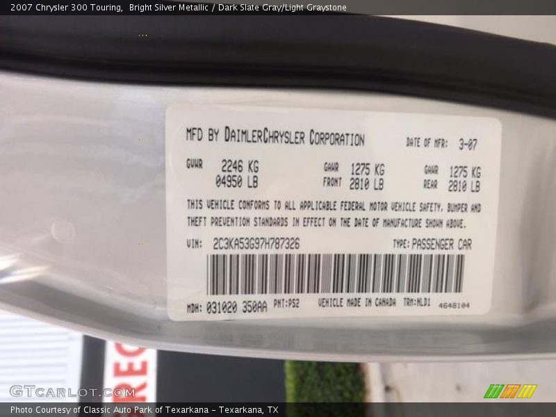 Bright Silver Metallic / Dark Slate Gray/Light Graystone 2007 Chrysler 300 Touring