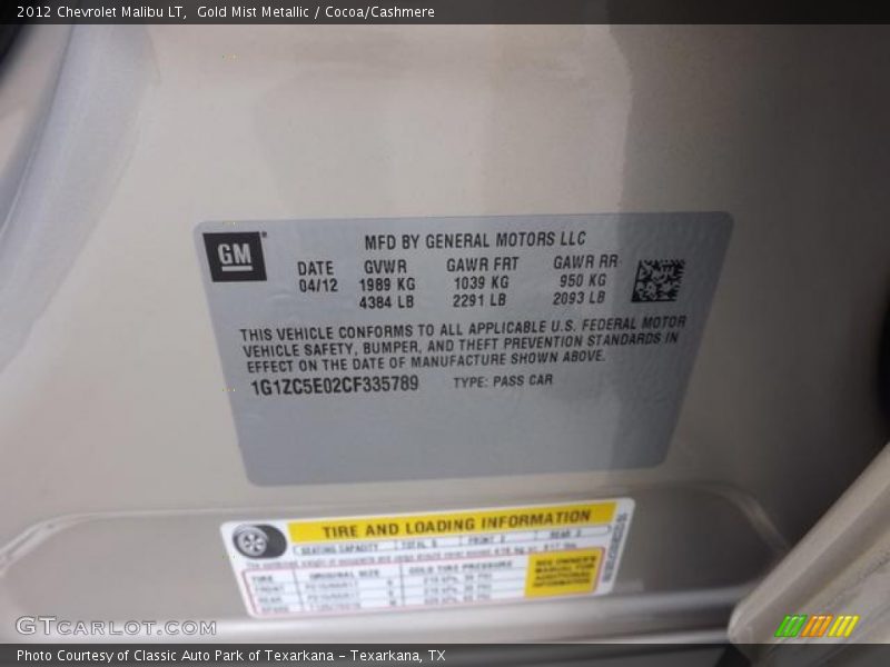 Gold Mist Metallic / Cocoa/Cashmere 2012 Chevrolet Malibu LT