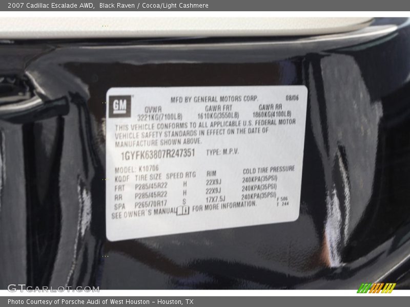 Black Raven / Cocoa/Light Cashmere 2007 Cadillac Escalade AWD