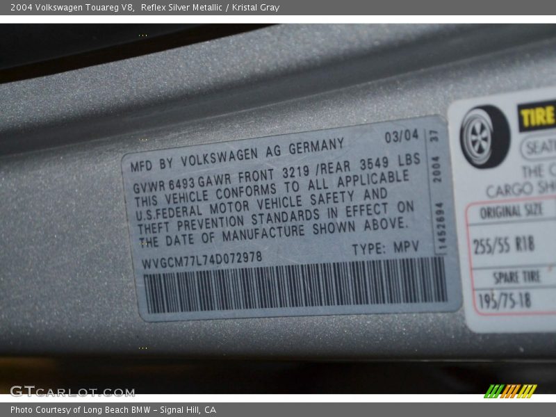 Reflex Silver Metallic / Kristal Gray 2004 Volkswagen Touareg V8