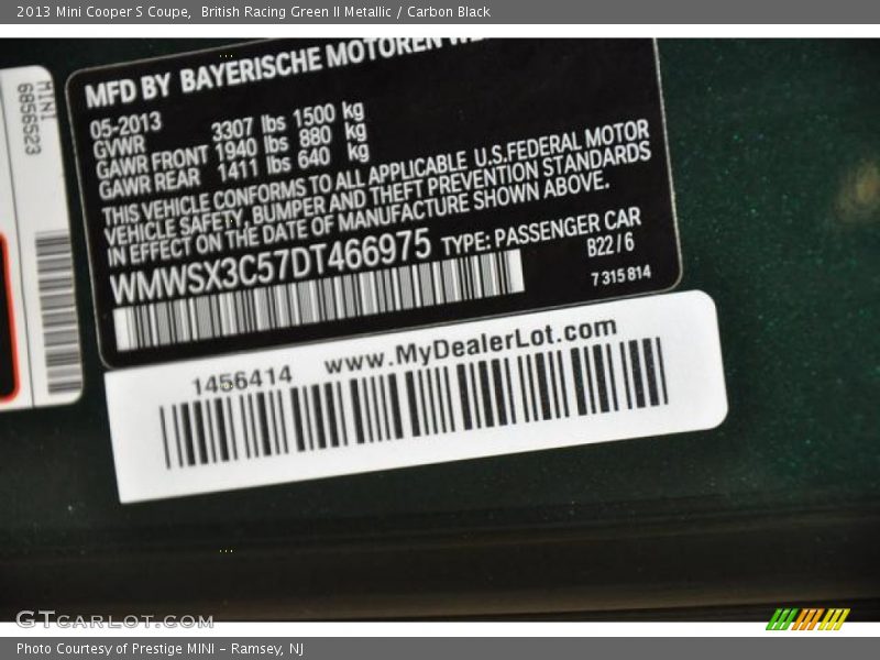British Racing Green II Metallic / Carbon Black 2013 Mini Cooper S Coupe