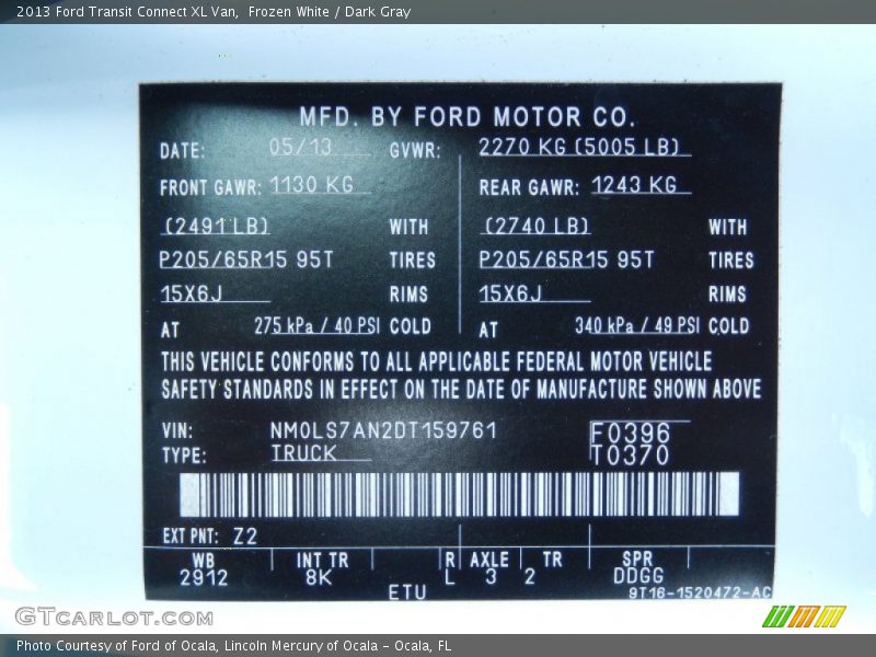 Frozen White / Dark Gray 2013 Ford Transit Connect XL Van