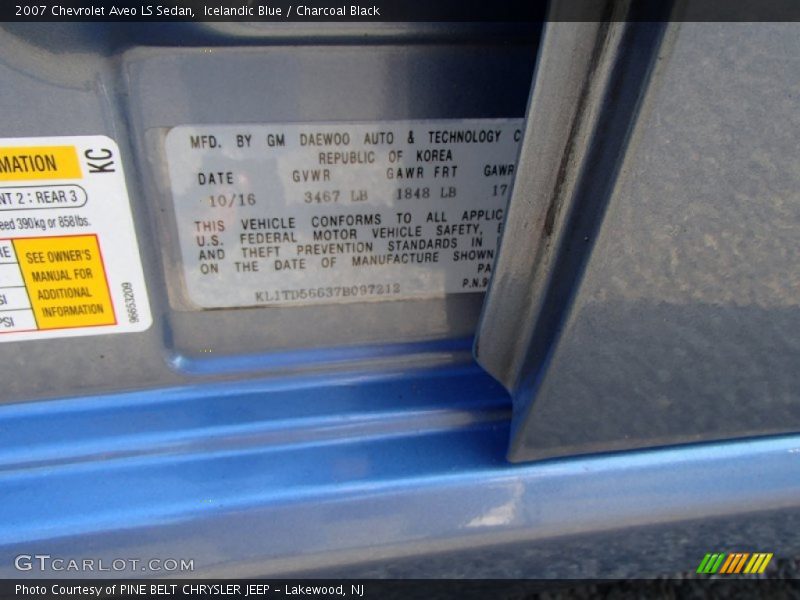 Icelandic Blue / Charcoal Black 2007 Chevrolet Aveo LS Sedan