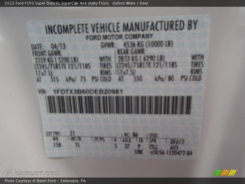 Oxford White / Steel 2013 Ford F350 Super Duty XL SuperCab 4x4 Utility Truck