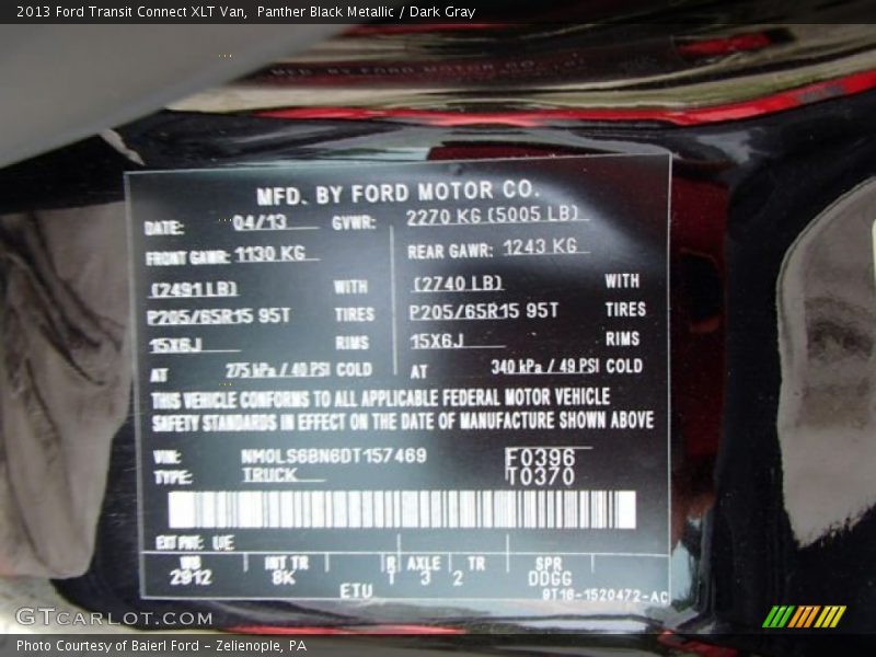 Panther Black Metallic / Dark Gray 2013 Ford Transit Connect XLT Van