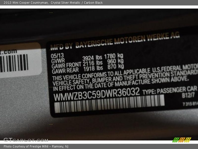 Crystal Silver Metallic / Carbon Black 2013 Mini Cooper Countryman