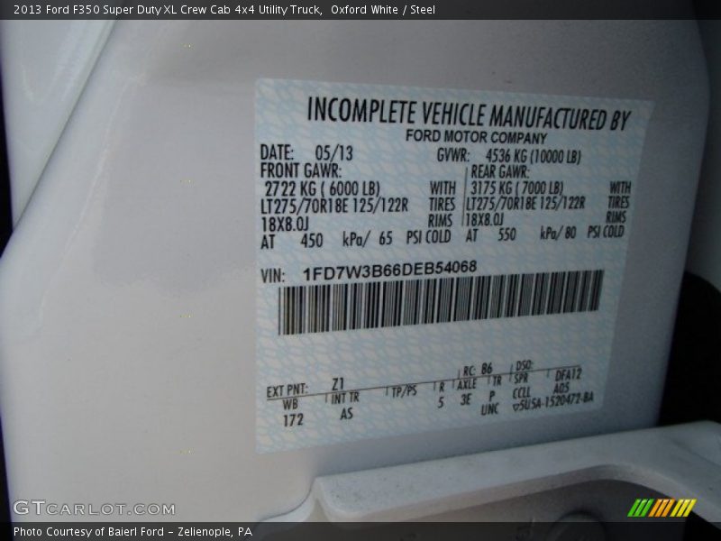 2013 F350 Super Duty XL Crew Cab 4x4 Utility Truck Oxford White Color Code Z1
