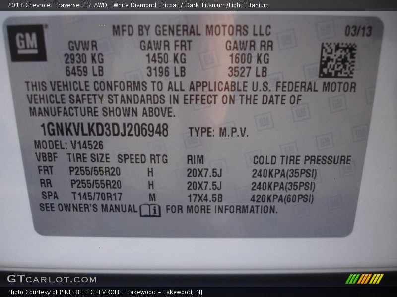 White Diamond Tricoat / Dark Titanium/Light Titanium 2013 Chevrolet Traverse LTZ AWD