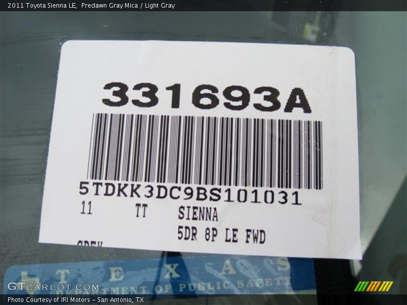Predawn Gray Mica / Light Gray 2011 Toyota Sienna LE