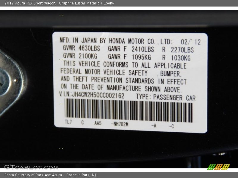 Graphite Luster Metallic / Ebony 2012 Acura TSX Sport Wagon