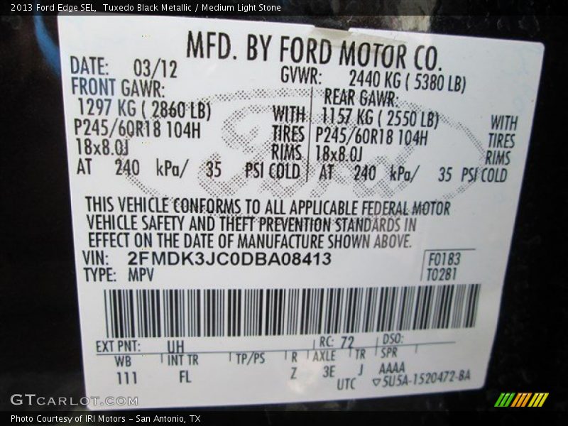 Tuxedo Black Metallic / Medium Light Stone 2013 Ford Edge SEL