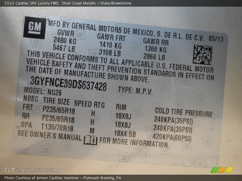 Silver Coast Metallic / Shale/Brownstone 2013 Cadillac SRX Luxury FWD