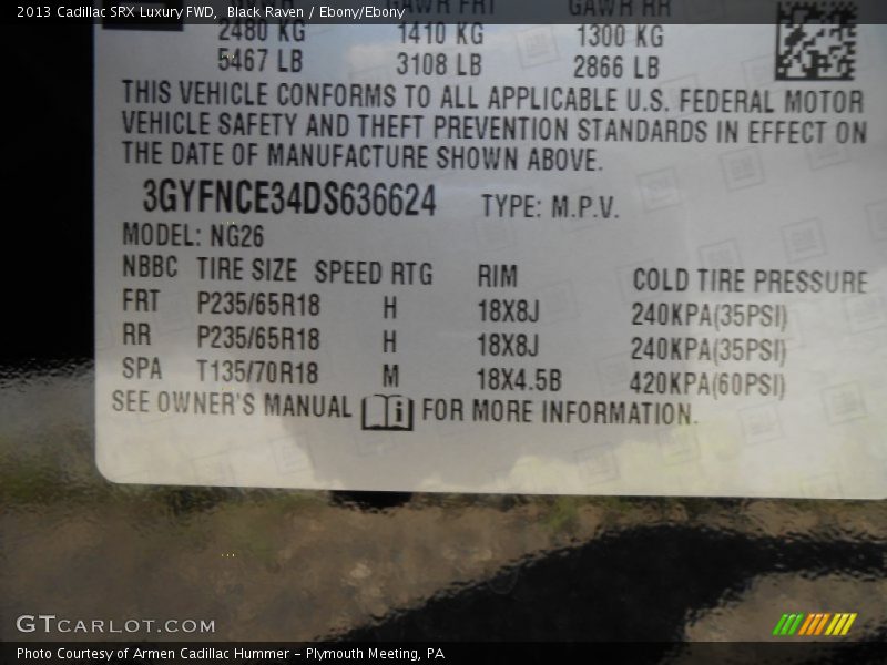 Black Raven / Ebony/Ebony 2013 Cadillac SRX Luxury FWD