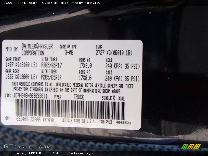 Black / Medium Slate Gray 2006 Dodge Dakota SLT Quad Cab