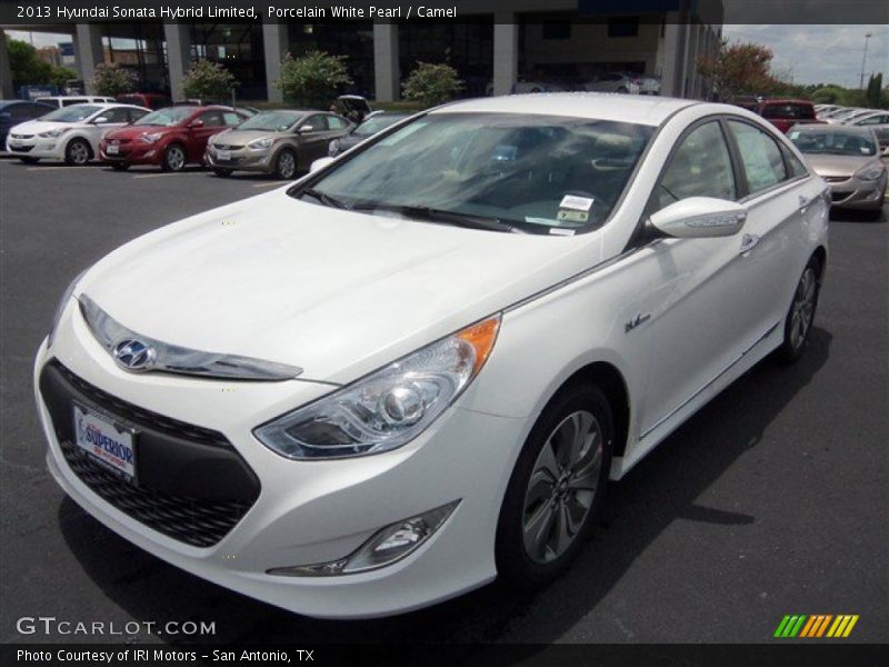 Porcelain White Pearl / Camel 2013 Hyundai Sonata Hybrid Limited