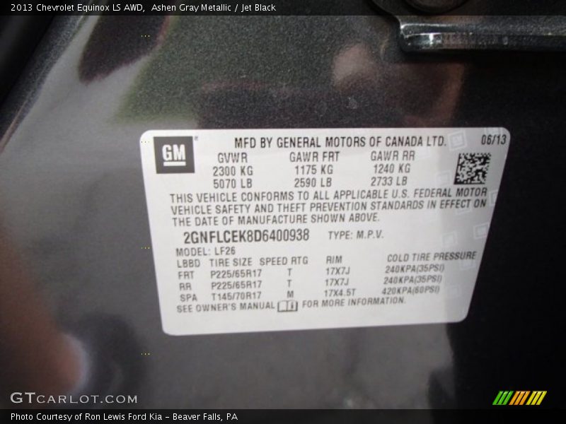 Ashen Gray Metallic / Jet Black 2013 Chevrolet Equinox LS AWD