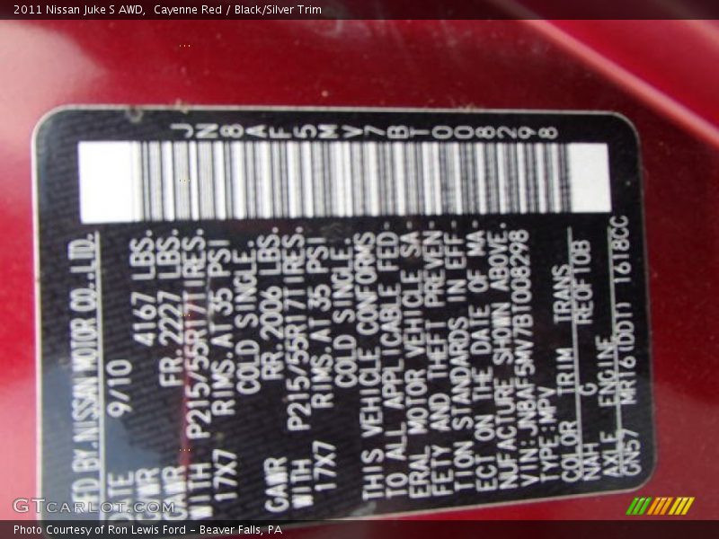 Cayenne Red / Black/Silver Trim 2011 Nissan Juke S AWD