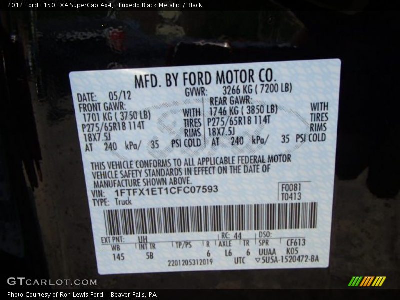 Tuxedo Black Metallic / Black 2012 Ford F150 FX4 SuperCab 4x4