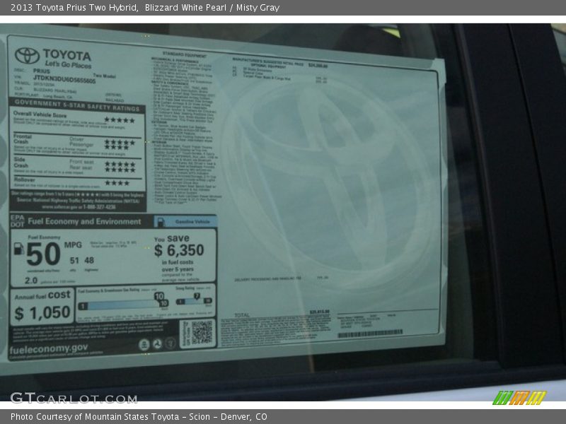 Blizzard White Pearl / Misty Gray 2013 Toyota Prius Two Hybrid