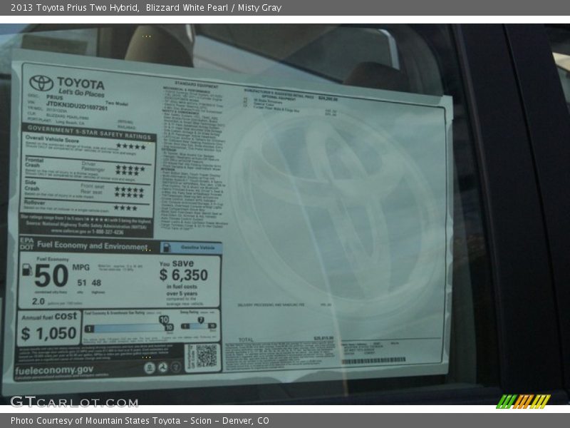 Blizzard White Pearl / Misty Gray 2013 Toyota Prius Two Hybrid