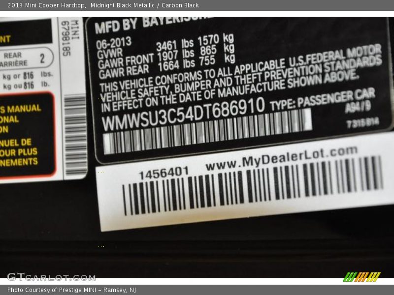 Midnight Black Metallic / Carbon Black 2013 Mini Cooper Hardtop