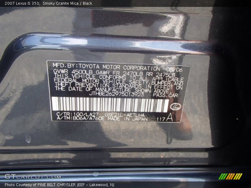 Smoky Granite Mica / Black 2007 Lexus IS 350