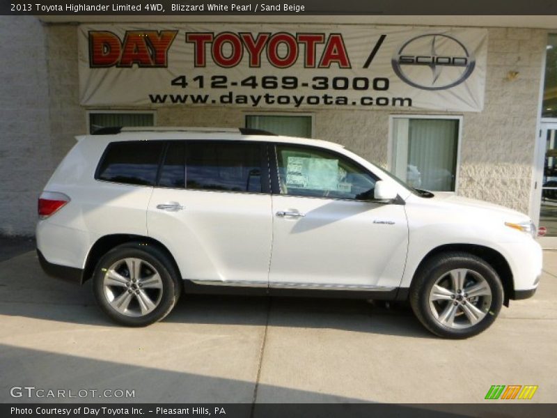 Blizzard White Pearl / Sand Beige 2013 Toyota Highlander Limited 4WD